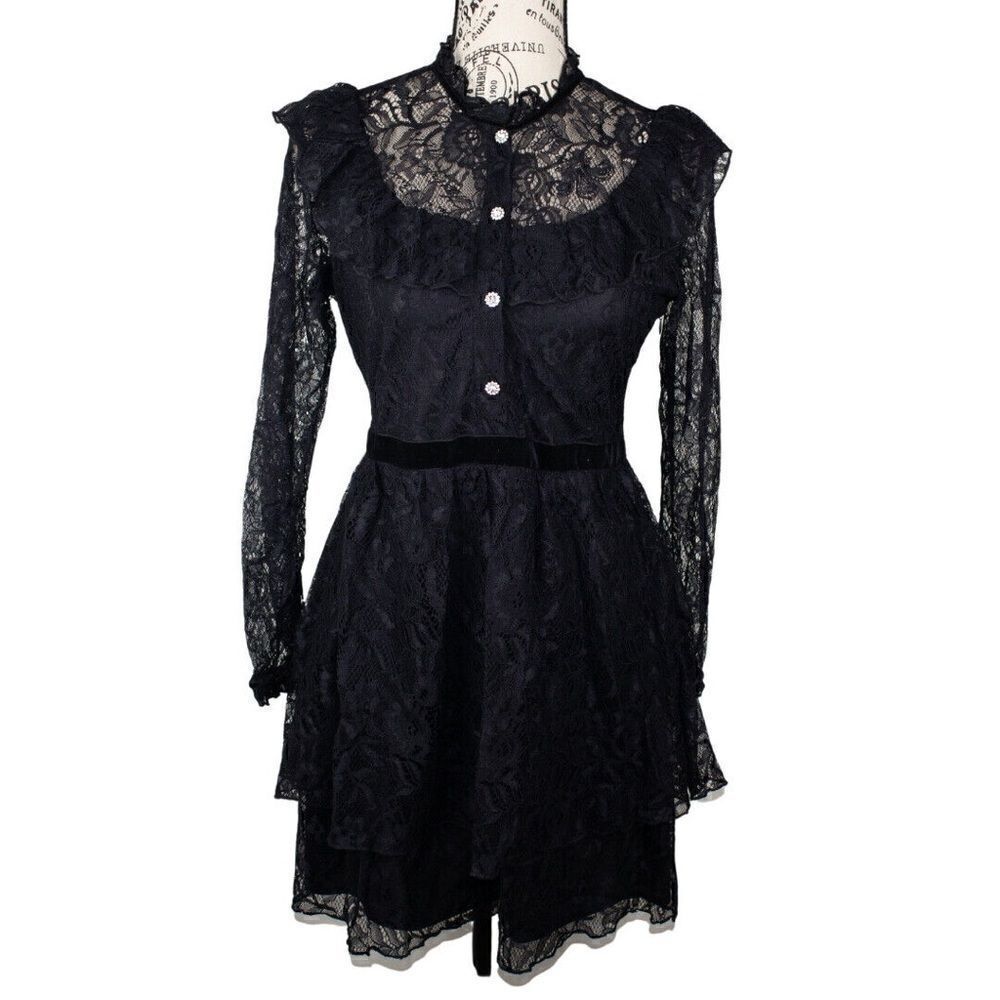 ZARA LACE JEWEL BUTTON TIERED DRESS